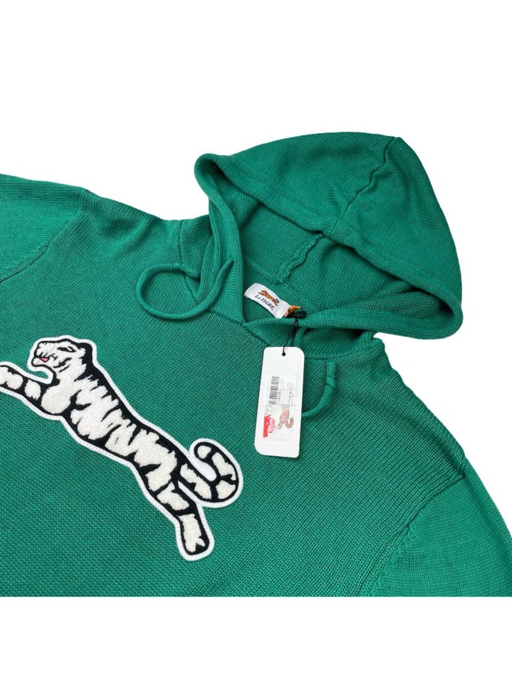 NEW Le TIGRE Men's Embroidered Knit Pullover Hoodie Green • Large